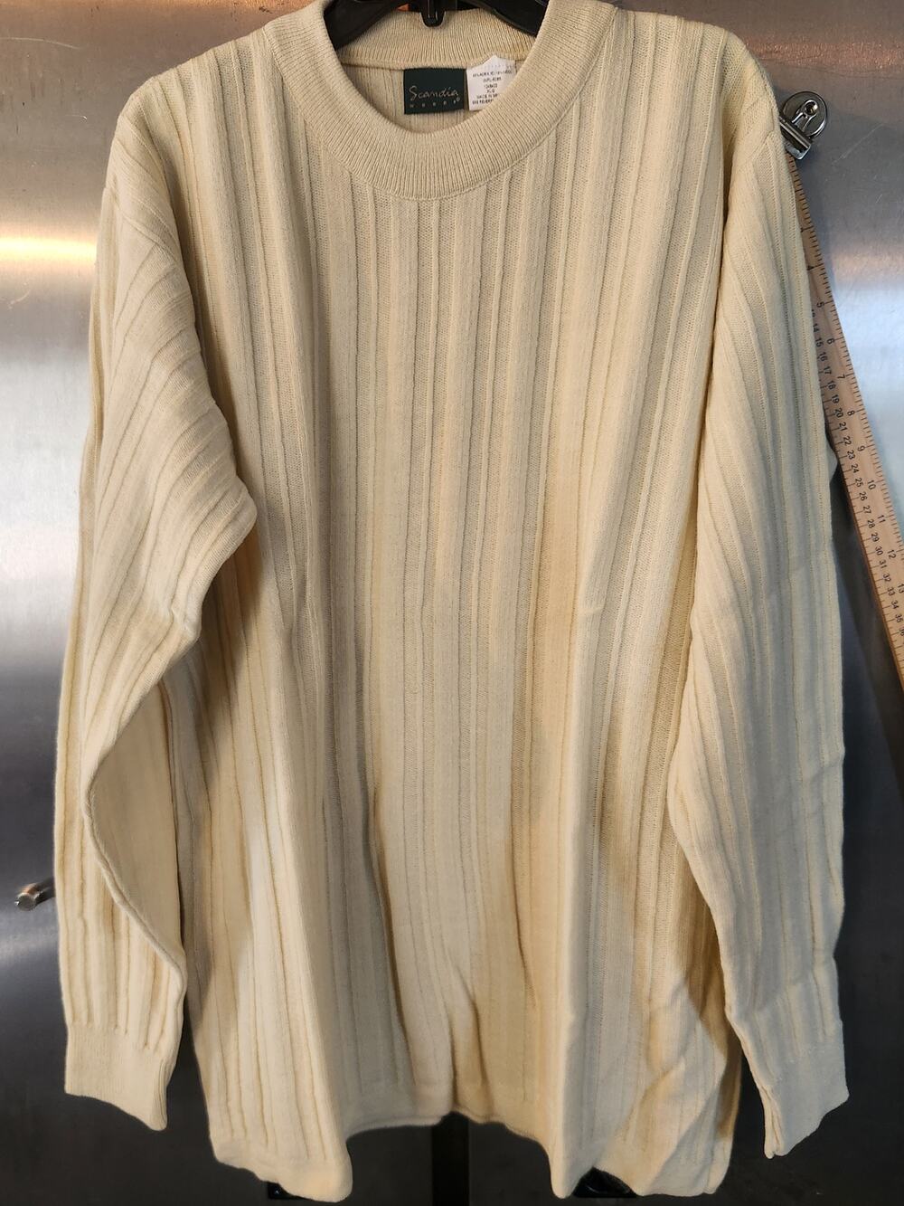 Vintage Scandia Woods Cream Ribbed Knit Crewneck Sweater Men's Size XL